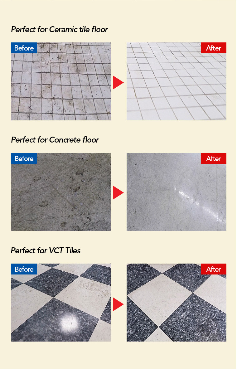 ceramic tile floor, concrete floor, vct tiles floor.